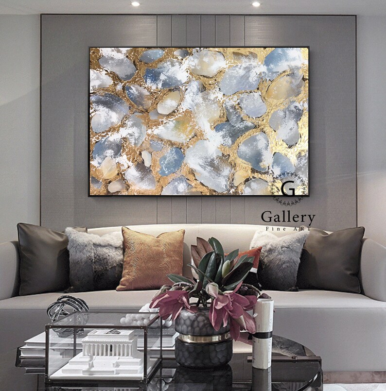 Abstract Painting Gold Leaf Painting Large Wall Art Etsy