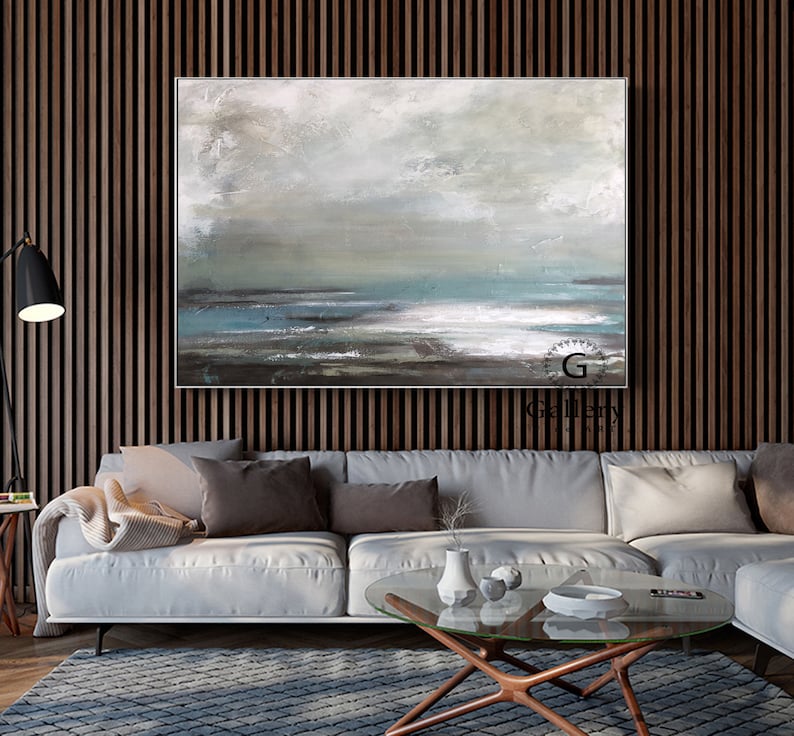 Extra Large Wall Art Landscape Abstract Painting Gray Etsy