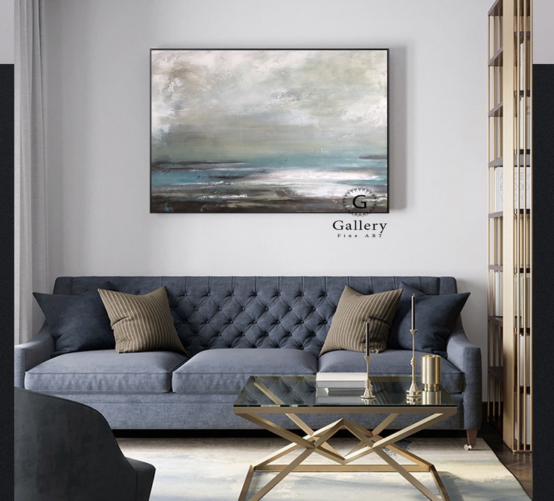 Extra Large Wall Art Landscape Abstract Painting Gray Etsy