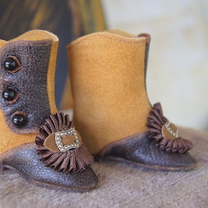Chaussures de poupée « Noeud marron » pour poupée ancienne 65 mm