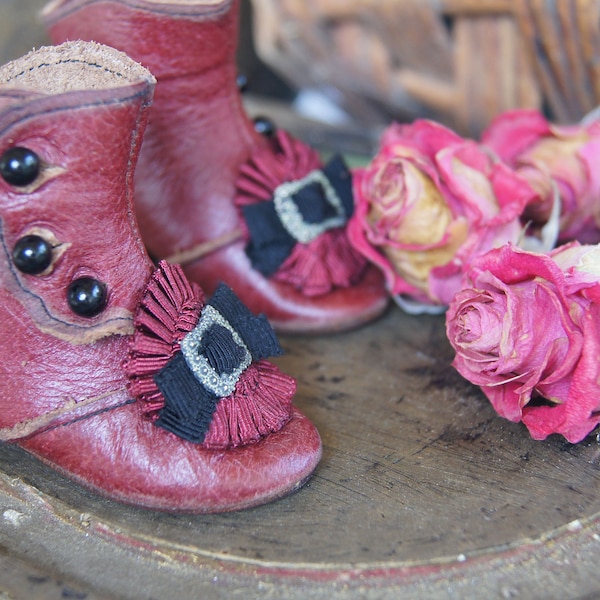 Chaussures de poupée « Old Rose » pour poupée antique Français style. (55mm)