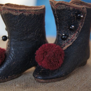 Doll shoes &quot;PomPom Bordo&quot; for antique doll French style.(2,08inch/53mm)