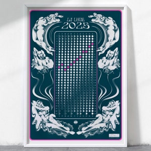 Calendrier lunaire 2025 - calendrier de suivi des phases de la lune - A3 - impression d'art en risographie de haute qualité - carte épaisse - art LGBT - cadeau de Noël