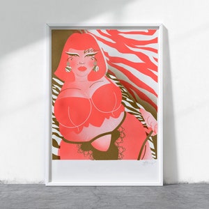 Risographe lingerie Zebra - années 70 - Art LGBT - A4 - impression d'art haute qualité risographe - 250 g recyclé, naturel, non couché, carte épaisse