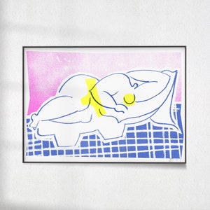 Risographie relaxante - cadeau Saint-Valentin - Art LGBT - A5 - impression d'art risographe haute qualité - 250 g recyclé, naturel, non couché, carte épaisse