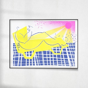 Risographie de bain de soleil - Art LGBT - A5 - impression d'art haute qualité risographe - 250 g recyclé, naturel, non couché, carte épaisse