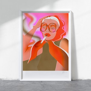 Foulard fantaisie des années 70 - Art LGBT - A4 - impression d'art haute qualité risographe - 250 g recyclé, naturel, non couché, carte épaisse
