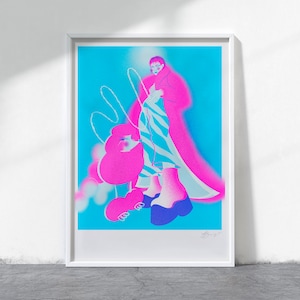 Risographe caniche - Art LGBT - A4 - impression d'art haute qualité risographe - 250 g recyclé, naturel, non couché, carte épaisse