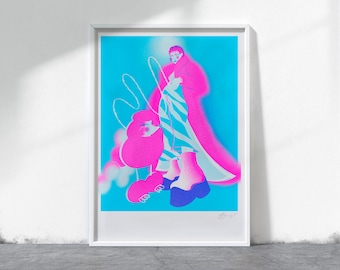 Poodle Risograph - LGBT Art - A4 - Risograph High Quality Art Print - 250gsm Recycled, Natural, Uncoated, Thick Card