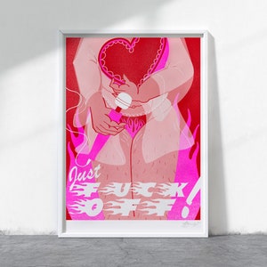 F ** k Off risographe - cadeau Saint-Valentin - Art LGBT - A5 - impression d'art risographe haute qualité - 250 g recyclé, naturel, non couché, carte épaisse