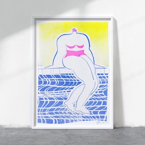Risografía de natación - Regalo de San Valentín - Arte LGBT - A5 - Impresión artística de alta calidad - 250 g/m² - Reciclado, natural, sin revestimiento, cartón grueso