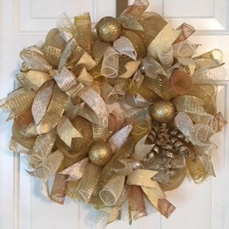Gold Deco Mesh Wreath Etsy