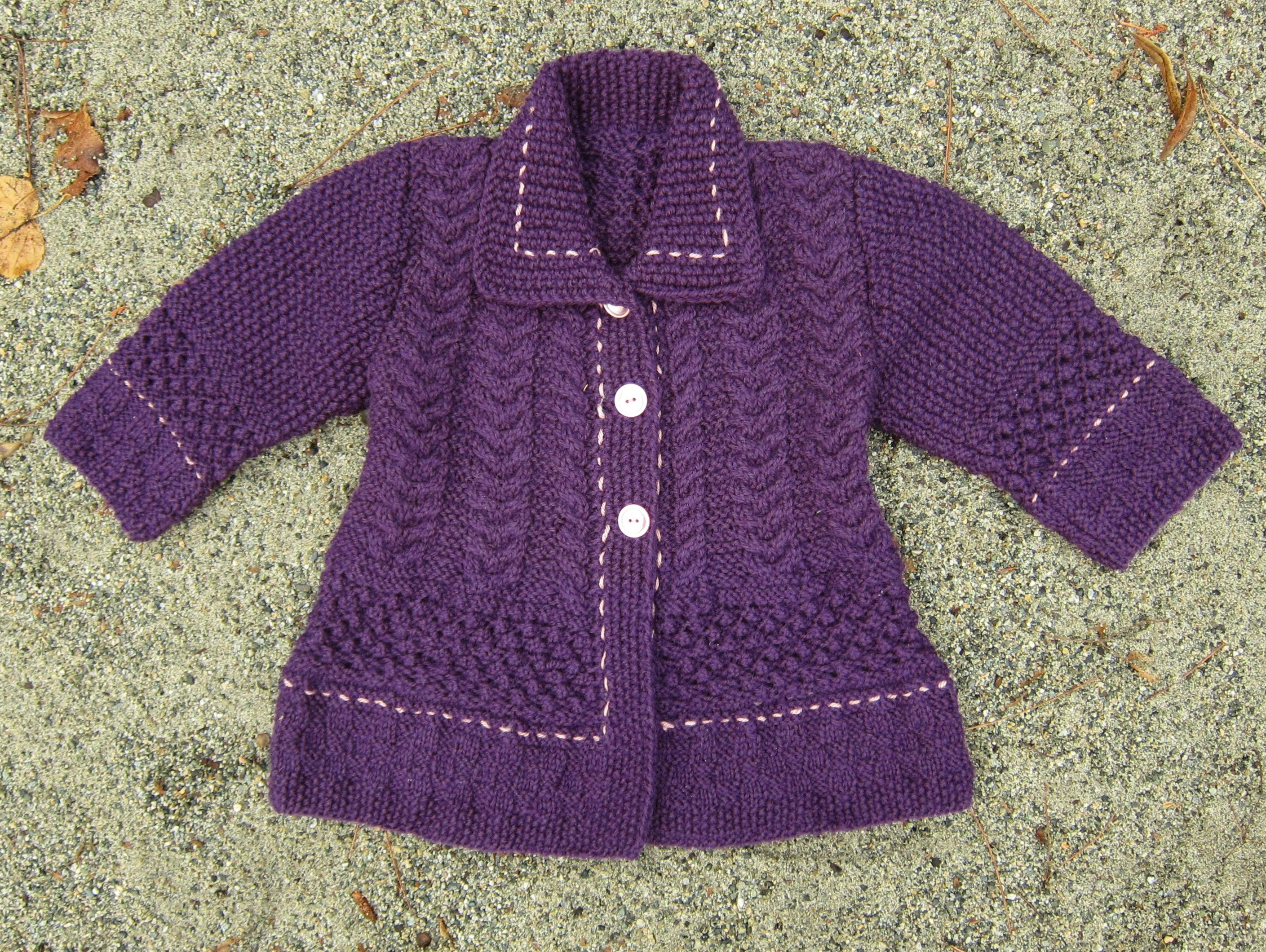 Girls Purple Cardigan Hand Knitted Aran Jacket Pure Wool Kids | Etsy