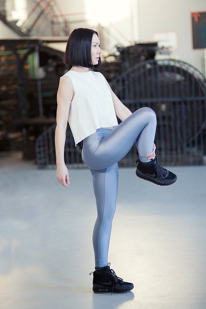 Silver Leggings Glossy Tights Glittery 
