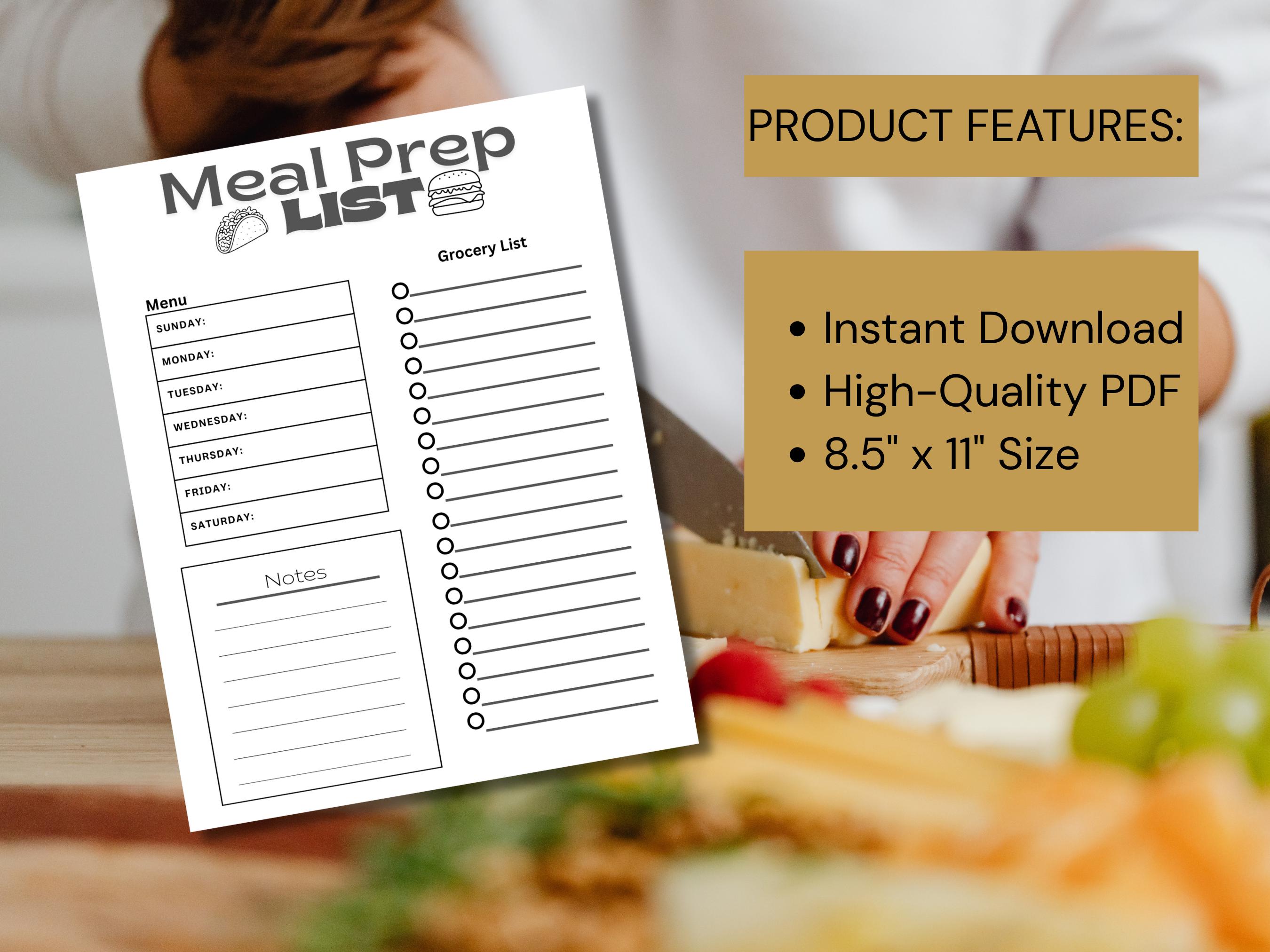 Weekly Meal Planner Printable | Family Meal Prep List (PDF Download) - Etsy