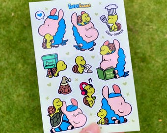Stickervel Loffyllama en Tony Turtle: vinylstickers A6 | Tijdschriften, laptops, cadeaus