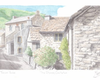 The Stones, Castleton, Derbyshire. ORIGINAL pencil drawing with watercolour wash. FREE frame and postage.