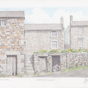 Leek Road, Longnor, Staffordshire. ORIGINAL pencil drawing with watercolour wash. FREE frame and postage.