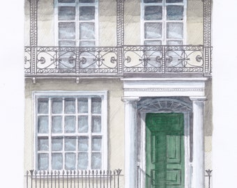 Regency Terrace, Leamington Spa, Warwickshire, England. ORIGINAL pencil drawing with watercolour wash. FREE frame and postage.
