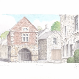 Winster Market House, near Matlock, Derbyshire, England. ORIGINAL pencil drawing with watercolour wash. FREE frame and postage.