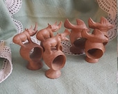 Vintage wooden hand carved African Animal napkin rings, Set of 6 fish, rhino,hippo.