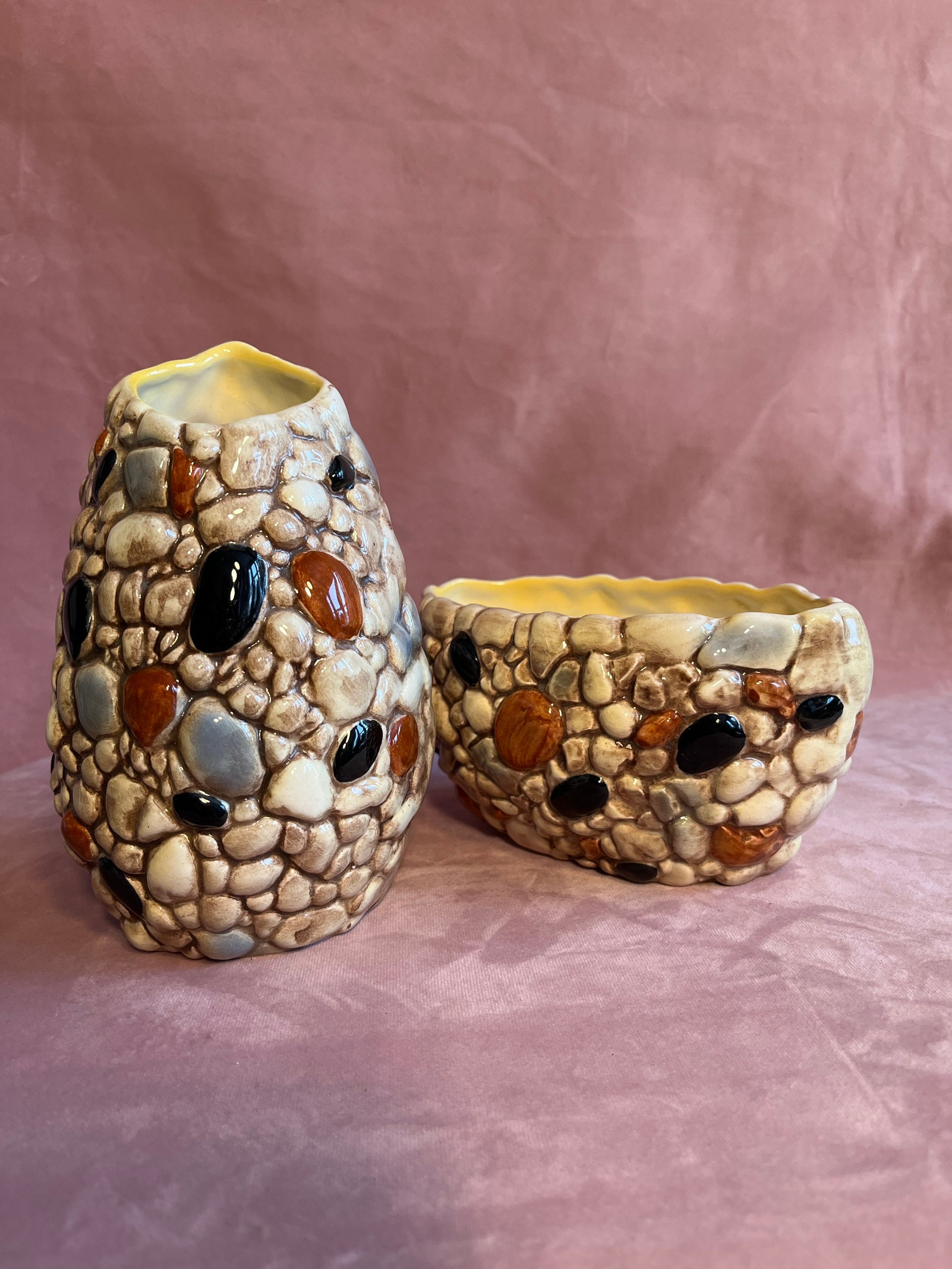 ユニークなヴィンテージ ストーンウェア シルヴァーナー花瓶 2 個