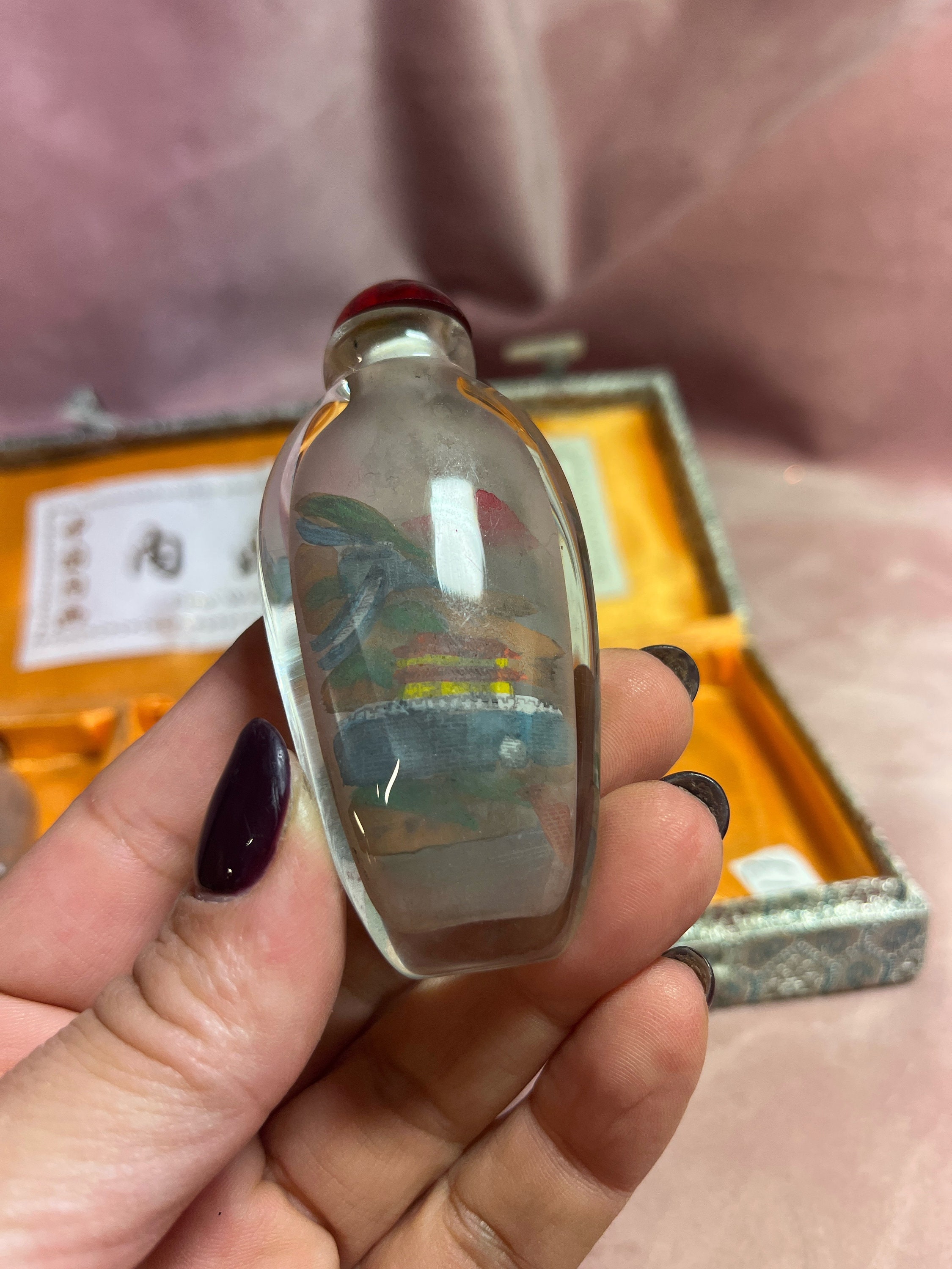 Vintage Set of 4 Beautiful Chinese Small Glass Bottles Hand