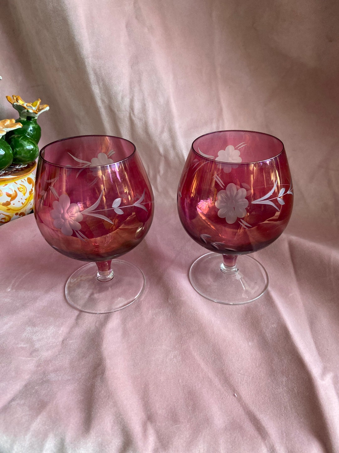 Vintage Set of 2 Large Cognac Glasses With Gold Rim.beautiful Gold