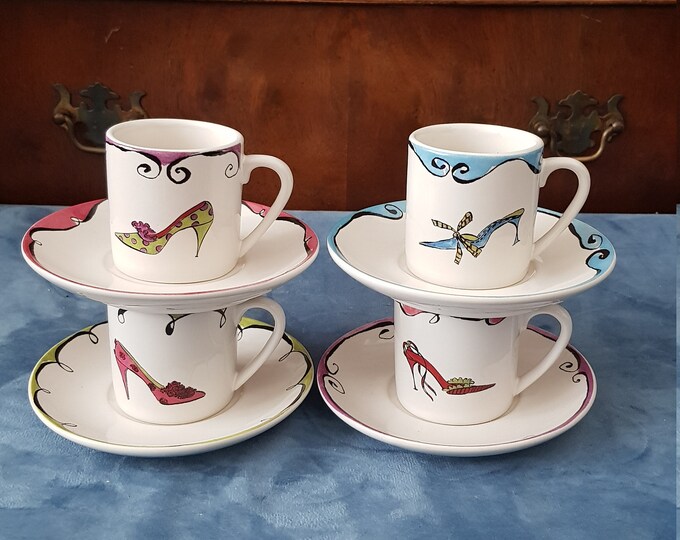Rosanna Set of 4 Espresso Cups and Saucers.beautiful Design With