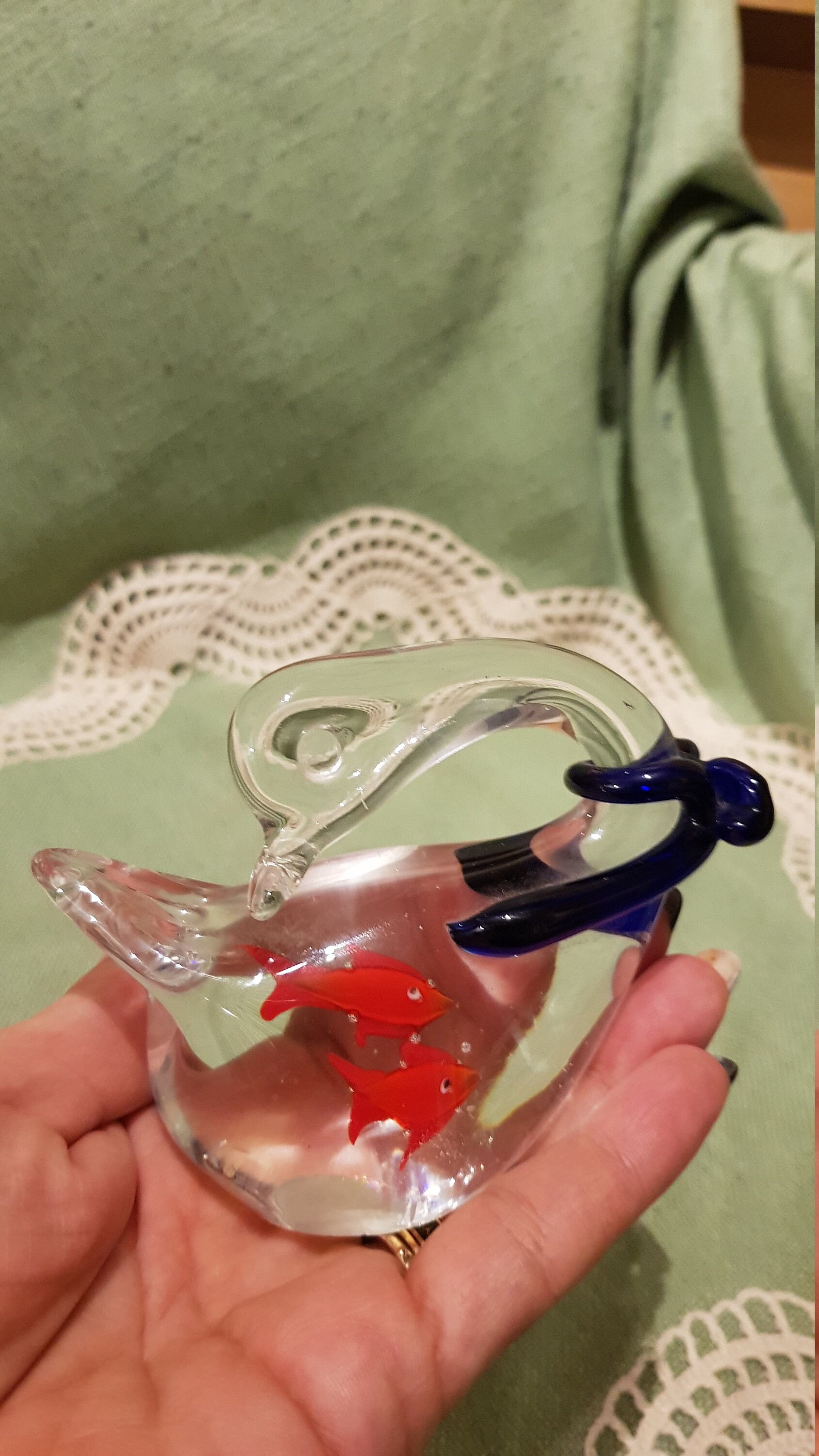 Vintage Paperweight Swan Glass Murano Style With Red Fish in Etsy