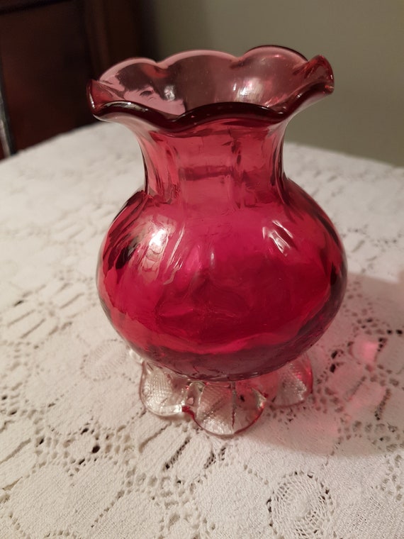 Victorian Cranberry Glass Vase Red Vase Victorian Late 19th Etsy