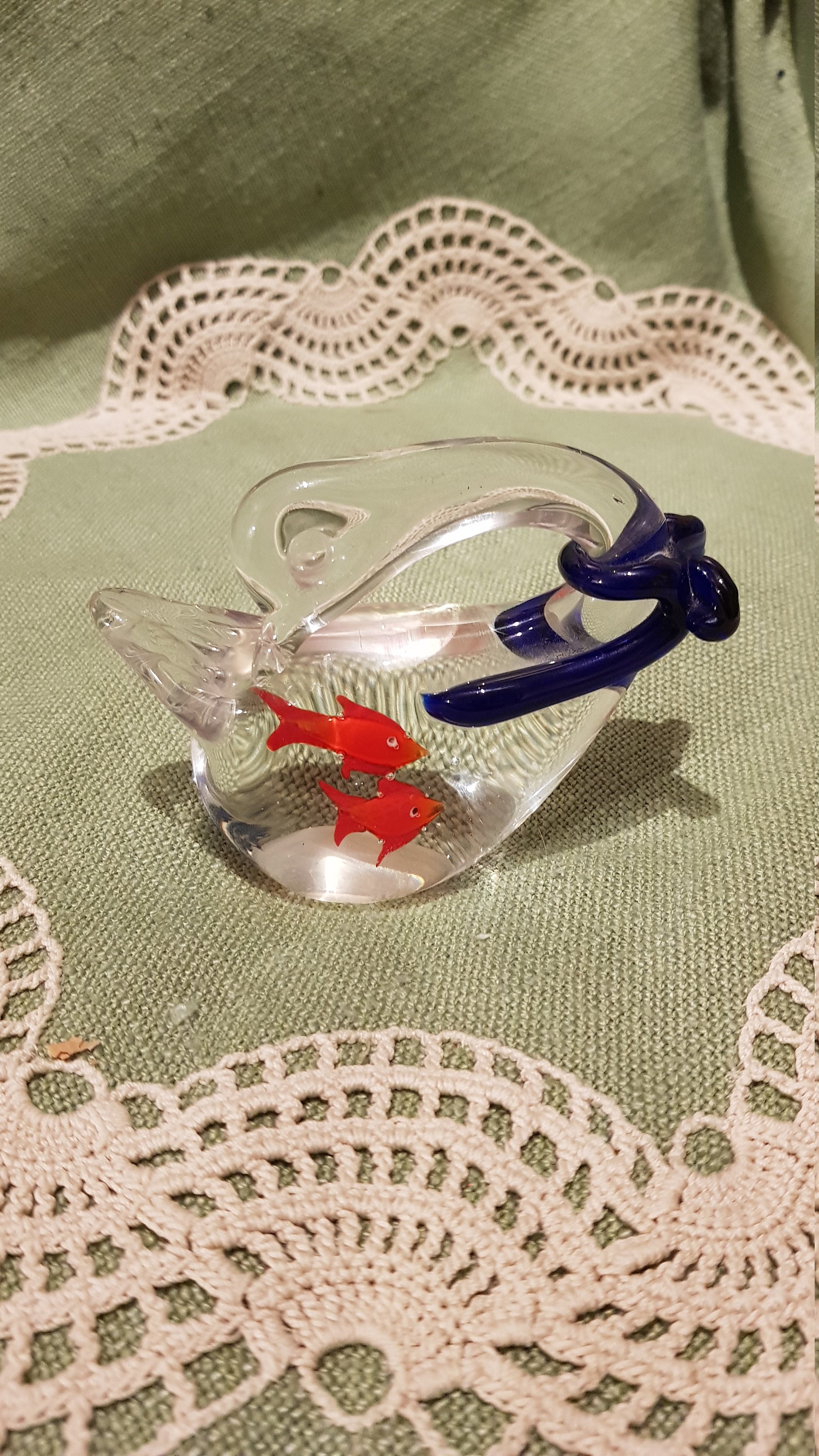 Vintage Paperweight Swan Glass Murano Style With Red Fish in Etsy