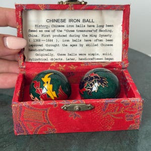 Vintage Shouxig Chinese Iron Baoding Balls Dragon Design.Colourful Meditation Balls.