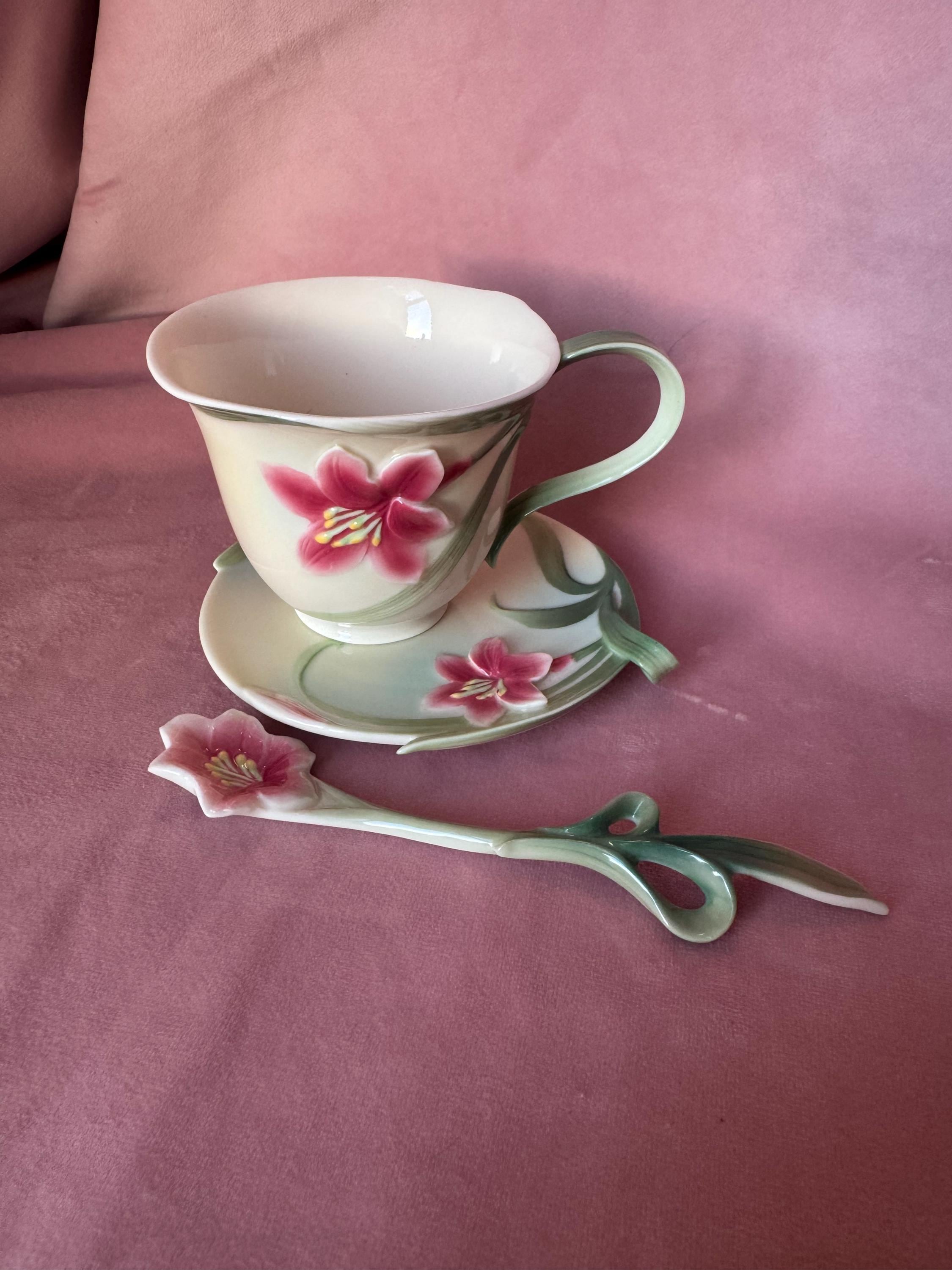 Beautiful Franz Porcelain Cup,saucer .poppy FZ00032 Fine Porcelain