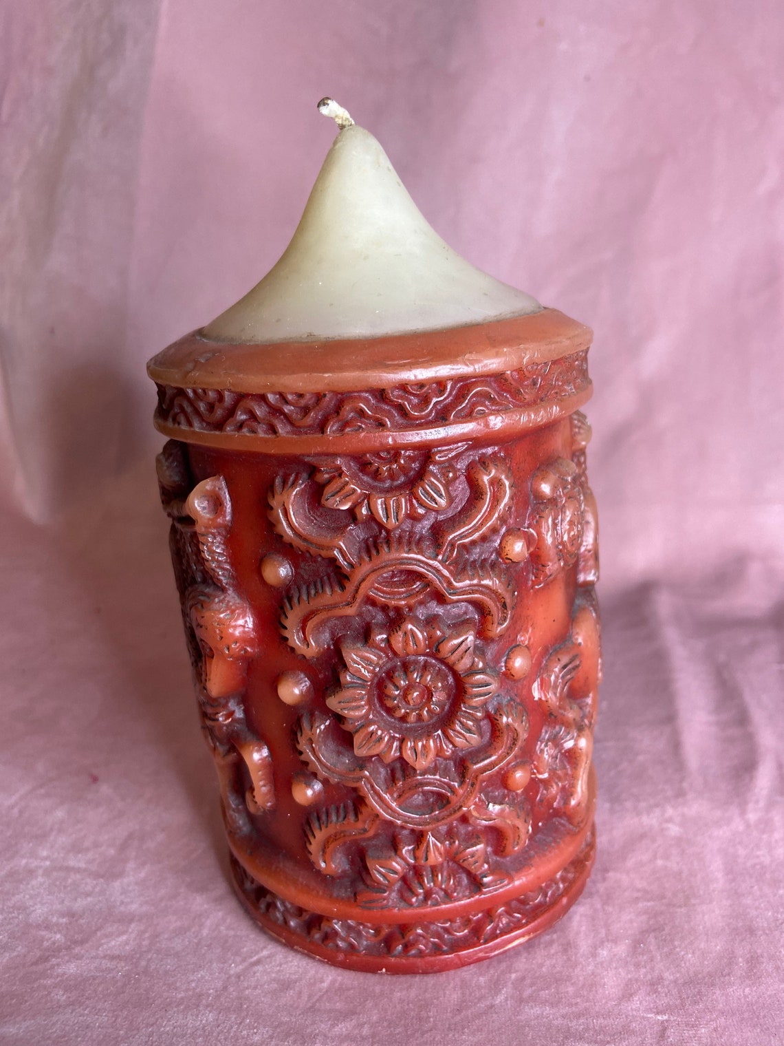 Vintage Carved Wax Pillar Candle.Germany Candlehistorical Etsy