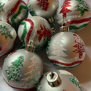 Beautiful silver  Christmas Baubles set of 8 with Christmas Trees .