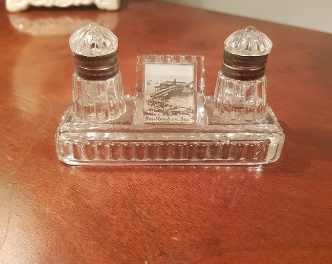 Vintage Inkwell in Glass, Antique Double Inkwell. Beautiful Small Two