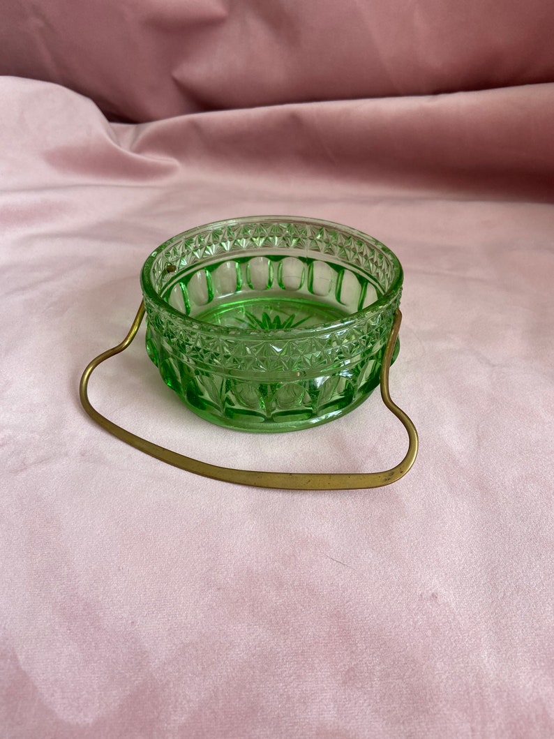Vintage Beautiful Glass Green Crystal Bowl With a Copper Etsy