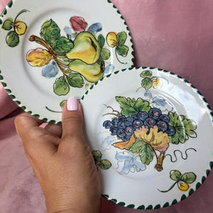 Vintage set of 2 small plate hand painted fruits made in Italy.