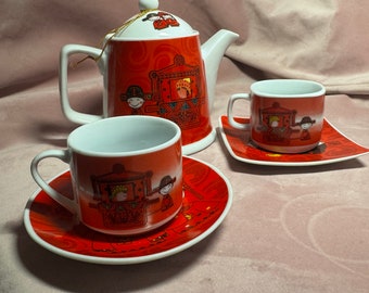 Set giapponese vintage di 7 pezzi per tè, teiera, 6 tazze.