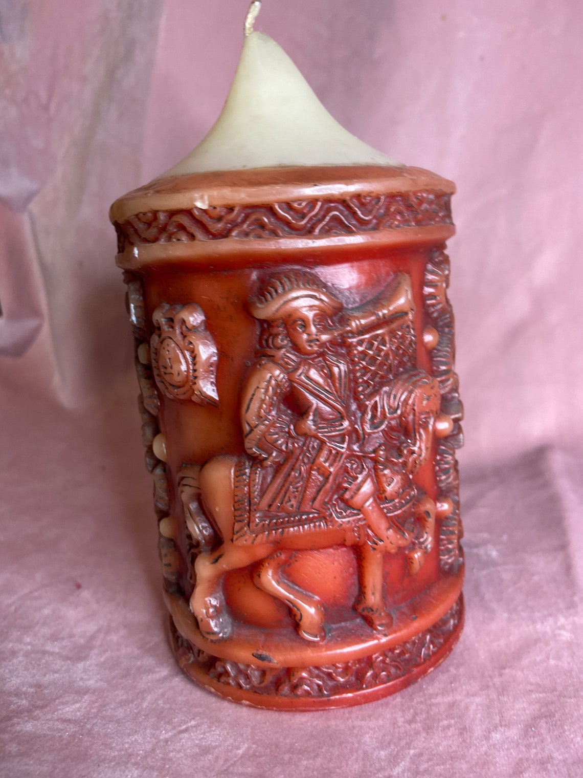 Vintage Carved Wax Pillar Candle.Germany Candlehistorical Etsy