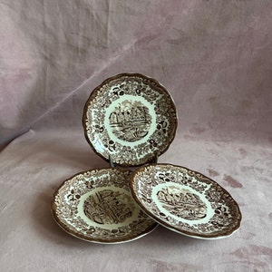 Vintage A Royal Worcester brown plates ,set of 3.Avon scene.