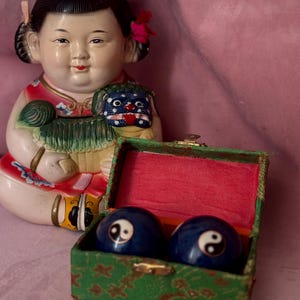 Shouxig Chinese Iron Baoding Balls Yin Yang Design. Vintage Meditation Balls.