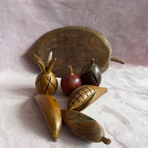 Vintage Beautiful wooden fruits and plate.