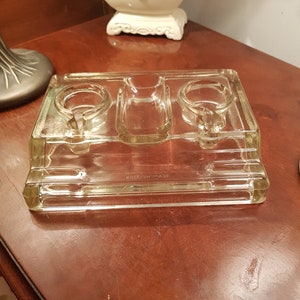 Vintage inkwell in glass, Antique double inkwell British made.