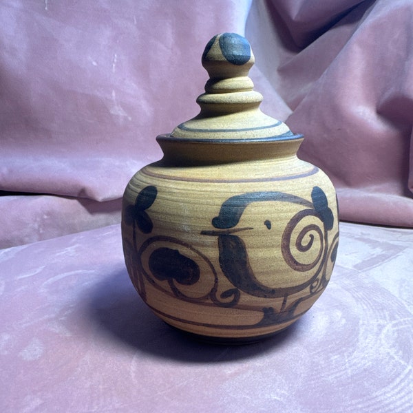 Unique Stoneware Pot with lid,handmade Alta Jaffa Israel.