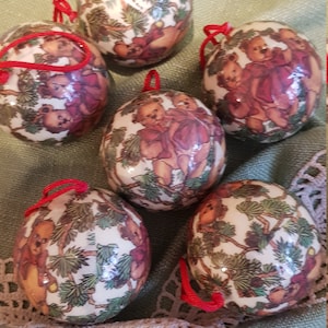 Vintage set of 6 baubles Christmas tree decorations, Christmas bear .