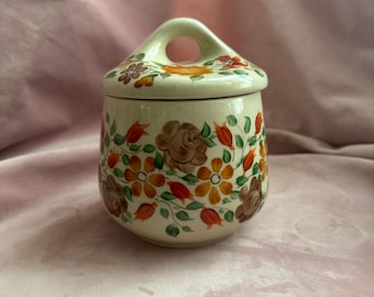 Vintage Kanister,Topf mit Deckel,handgemalte Blumen,Made in Poland.