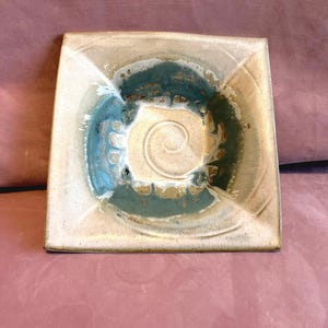 Beautiful stoneware square plate.The Bay Pottery grey,green colour.