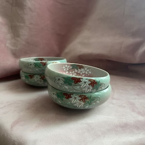 Beautiful set of 4 hand painted Arita Japanese bowls.Flowers bowls.